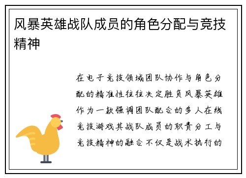 风暴英雄战队成员的角色分配与竞技精神